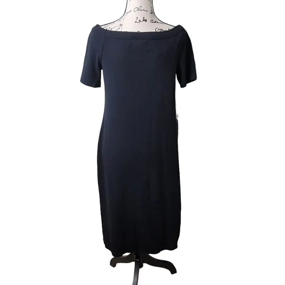 Boatneck Black Casual Knit Dress
